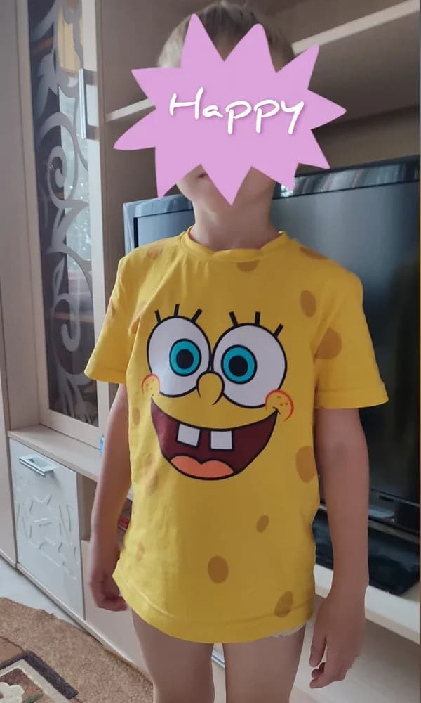 Фото-отзыв покупателя — Мужская базовая футболка с принтом «Губка Боб — SpongeBob», Lacotton
