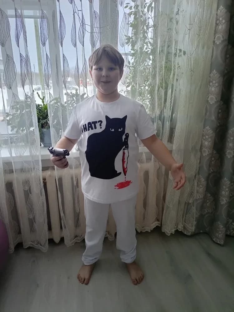 Фото-отзыв покупателя — Детская пижама с брюками с принтом «Knife — What Cat», Lacotton