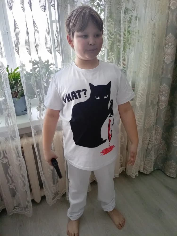 Фото-отзыв покупателя — Детская пижама с брюками с принтом «Knife — What Cat», Lacotton
