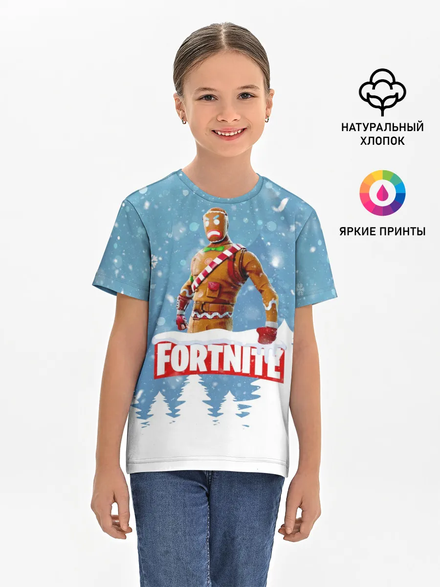 Детская базовая футболка / Новогодний Fortnite