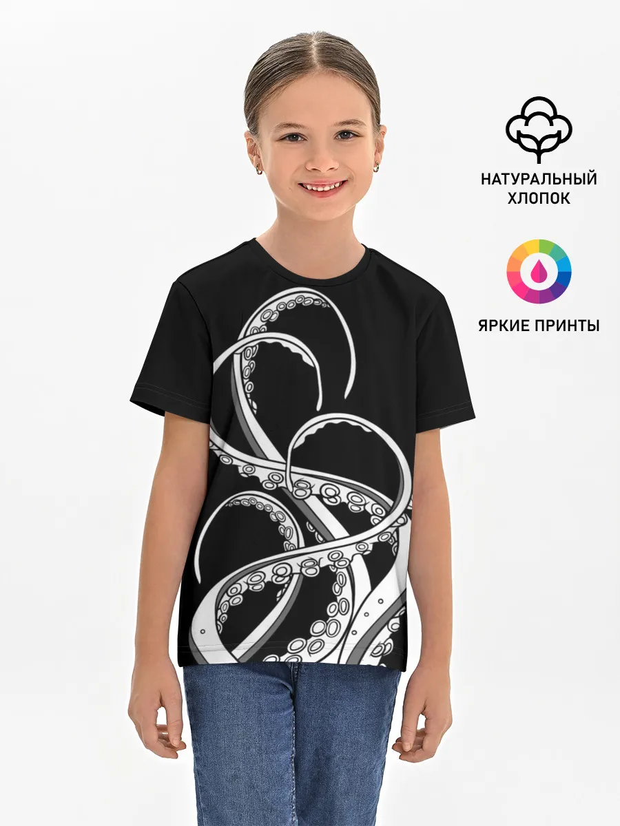 Детская базовая футболка / Octopus Black and White