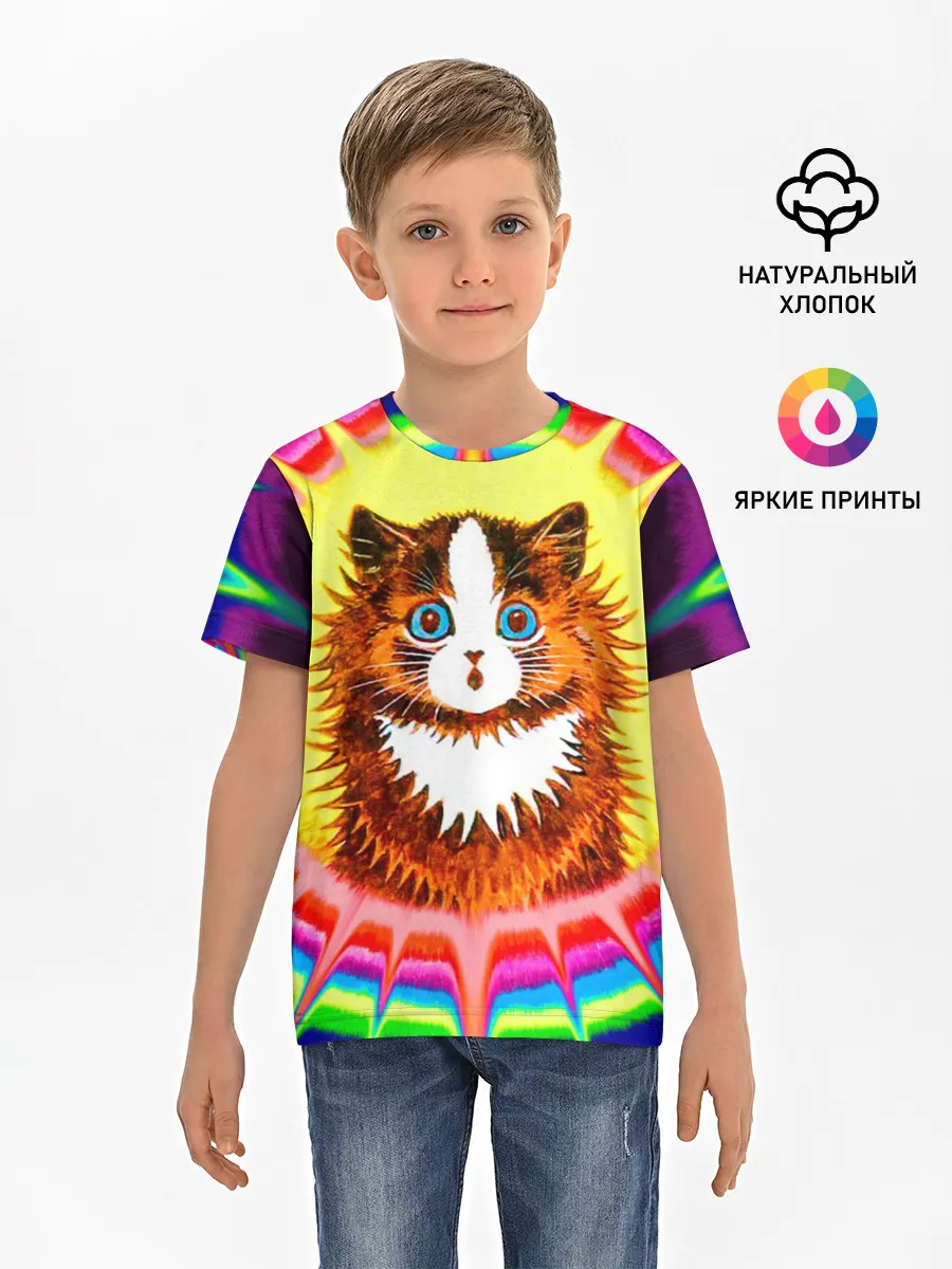 Детская базовая футболка / Psychedelic Rainbow Cat