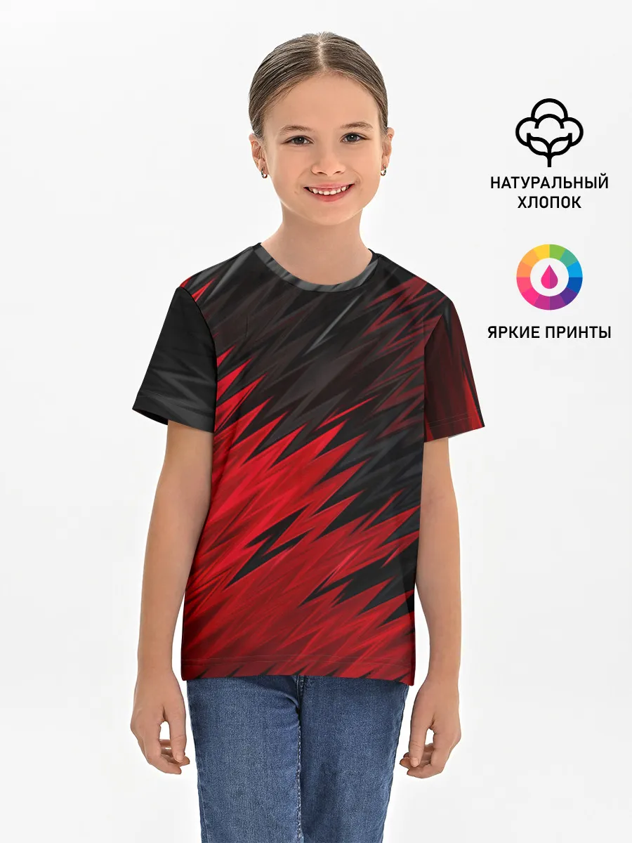 Детская базовая футболка / ЧЁРНО КРАСНЫЕ КРАСКИ | RED BLACK STRIPES