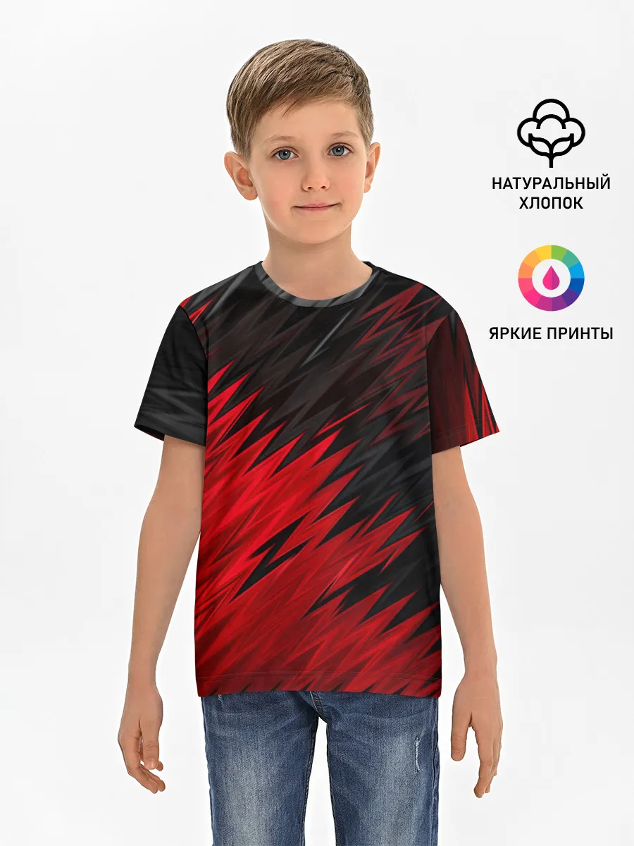 Детская базовая футболка / ЧЁРНО КРАСНЫЕ КРАСКИ | RED BLACK STRIPES