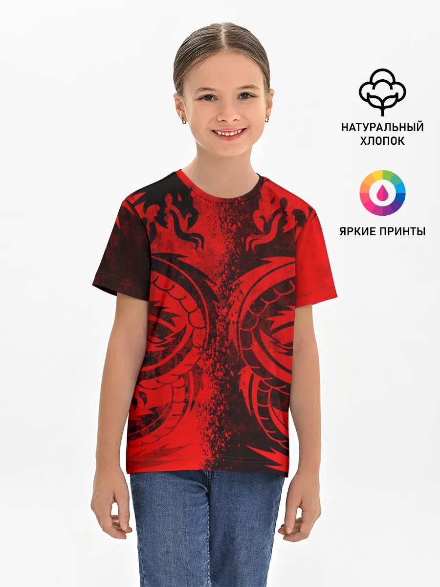 Детская базовая футболка / BLACK RED DRAGONS TATOO