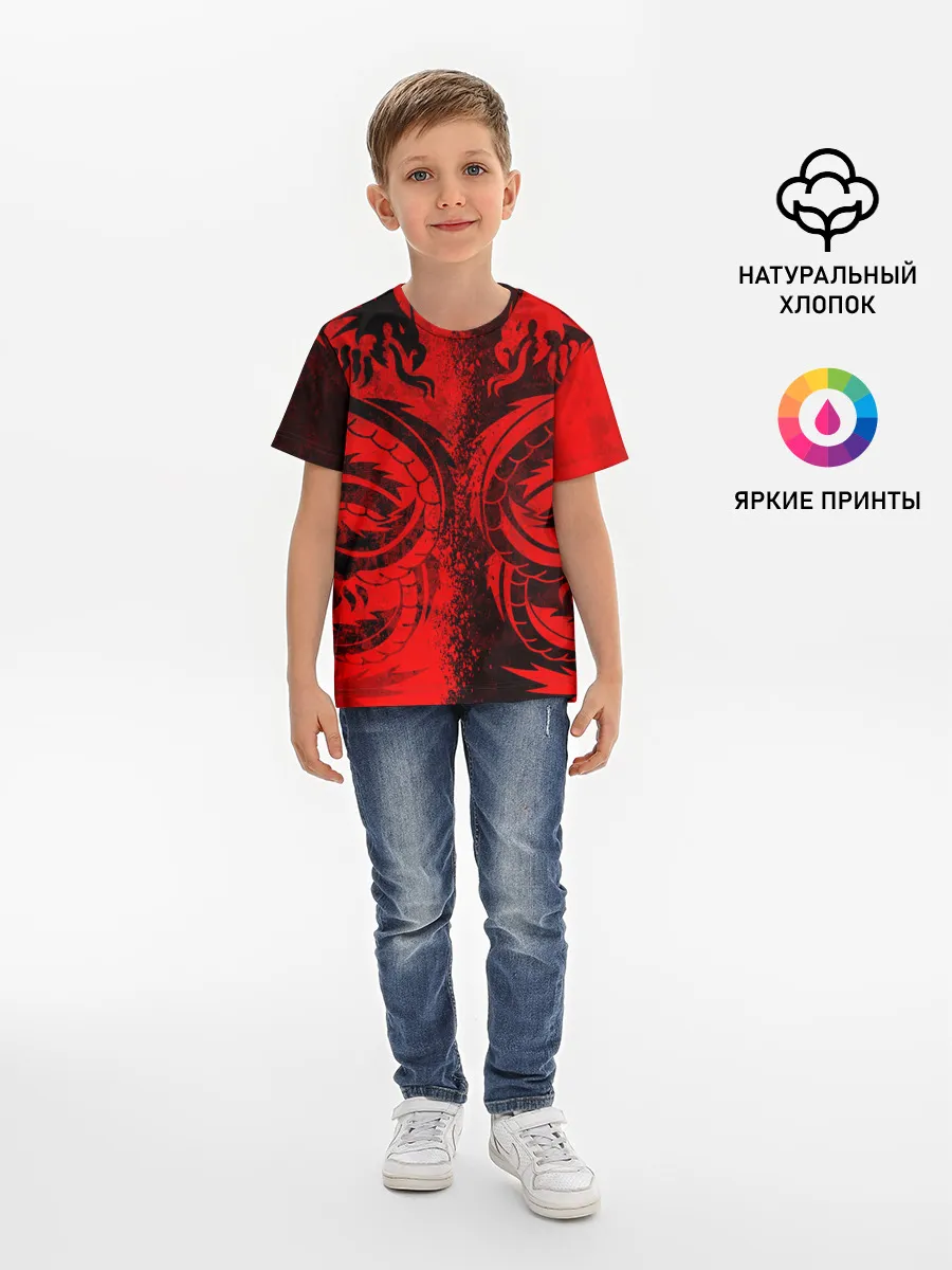 Детская базовая футболка / BLACK RED DRAGONS TATOO