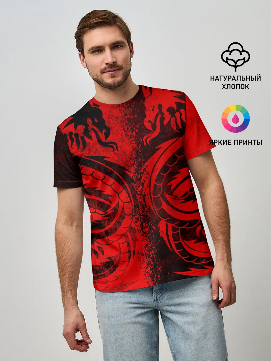 Мужская базовая футболка / BLACK RED DRAGONS TATOO