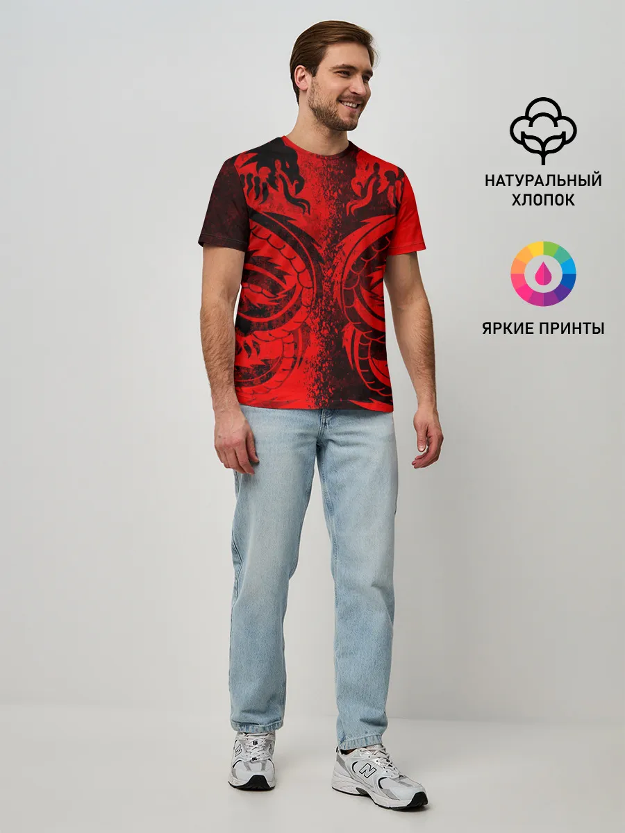 Мужская базовая футболка / BLACK RED DRAGONS TATOO