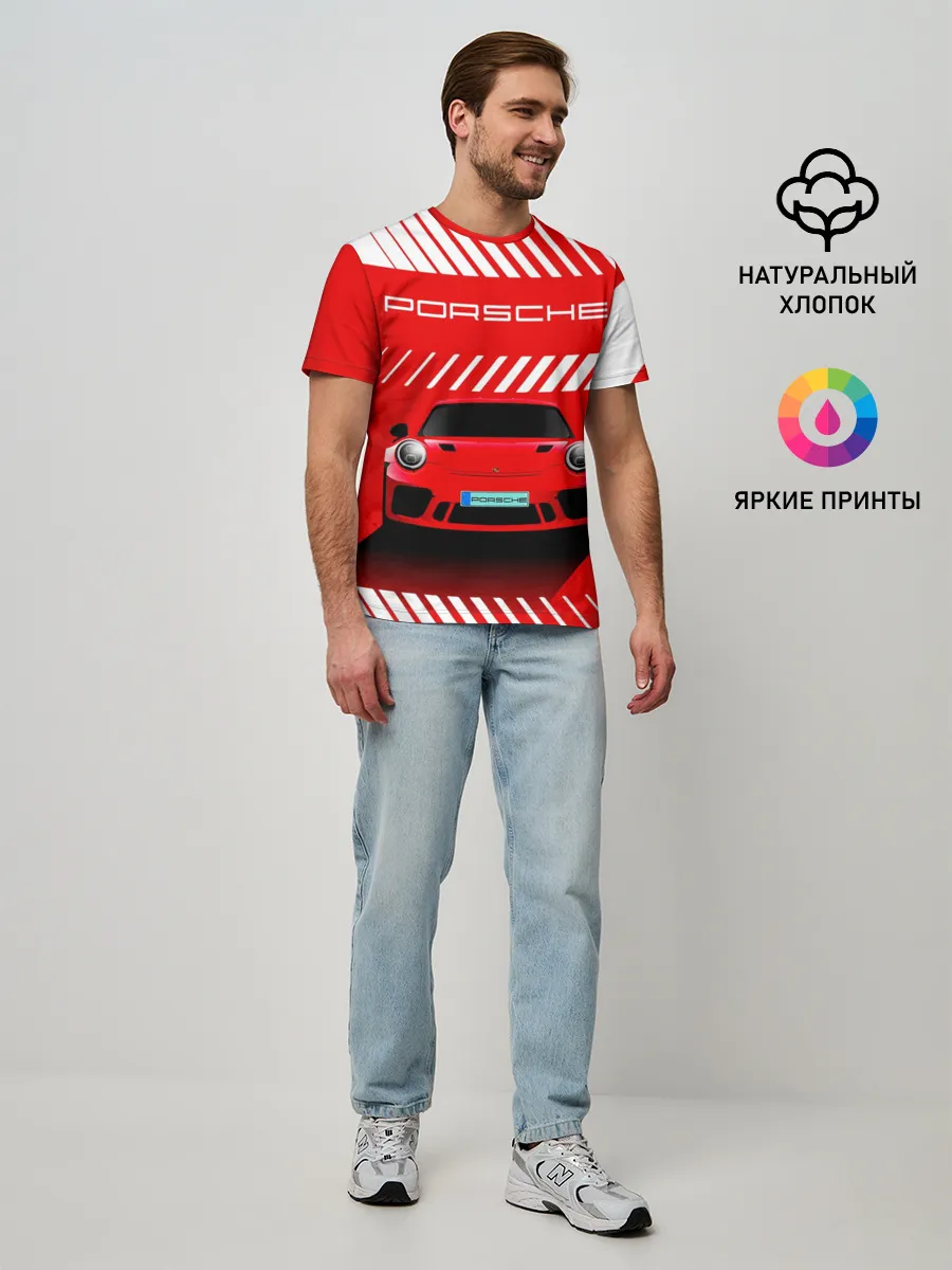 Мужская базовая футболка / PORSCHE / ПОРШЕ / RED STYLE