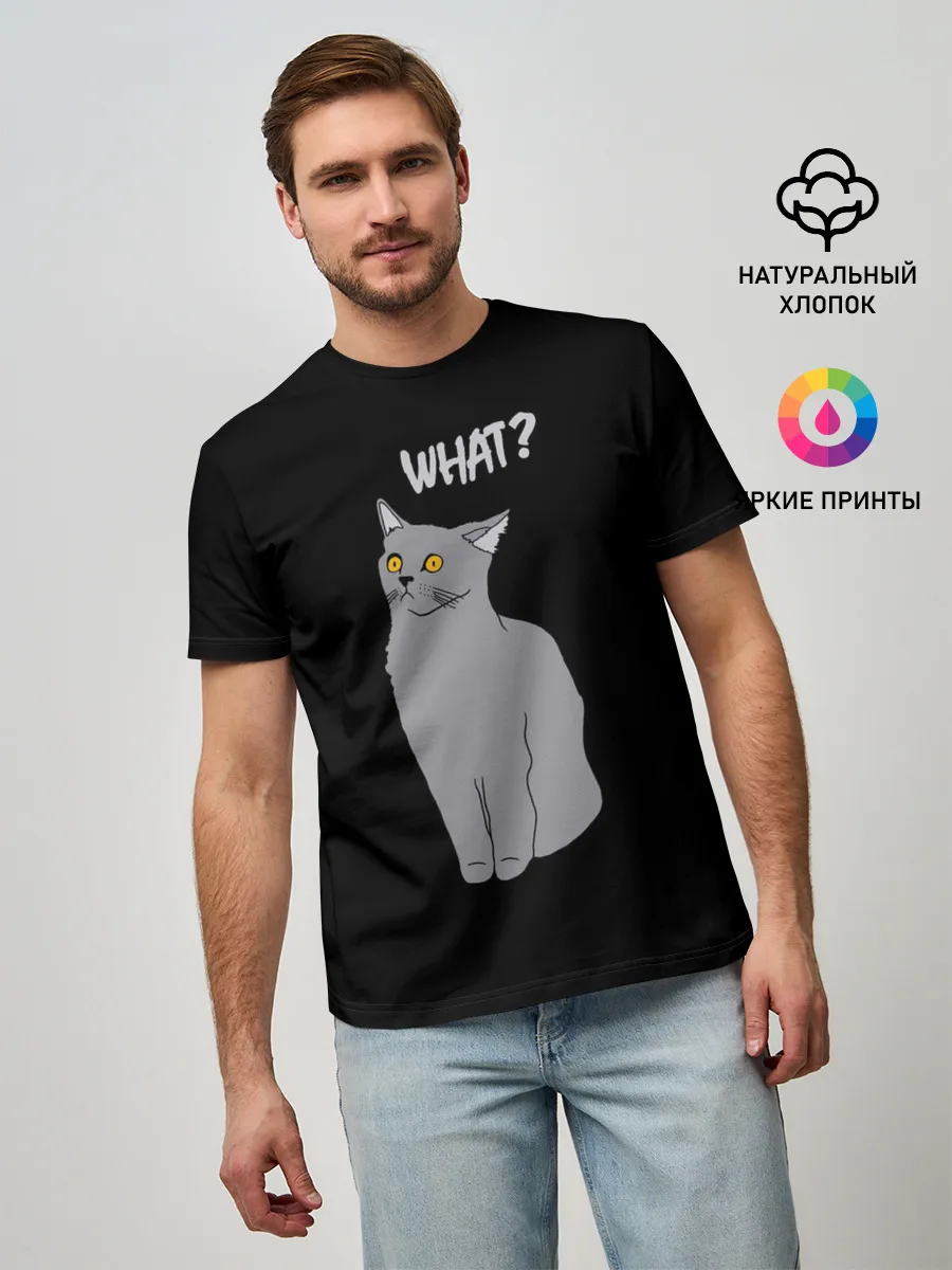 Мужская базовая футболка / What cat