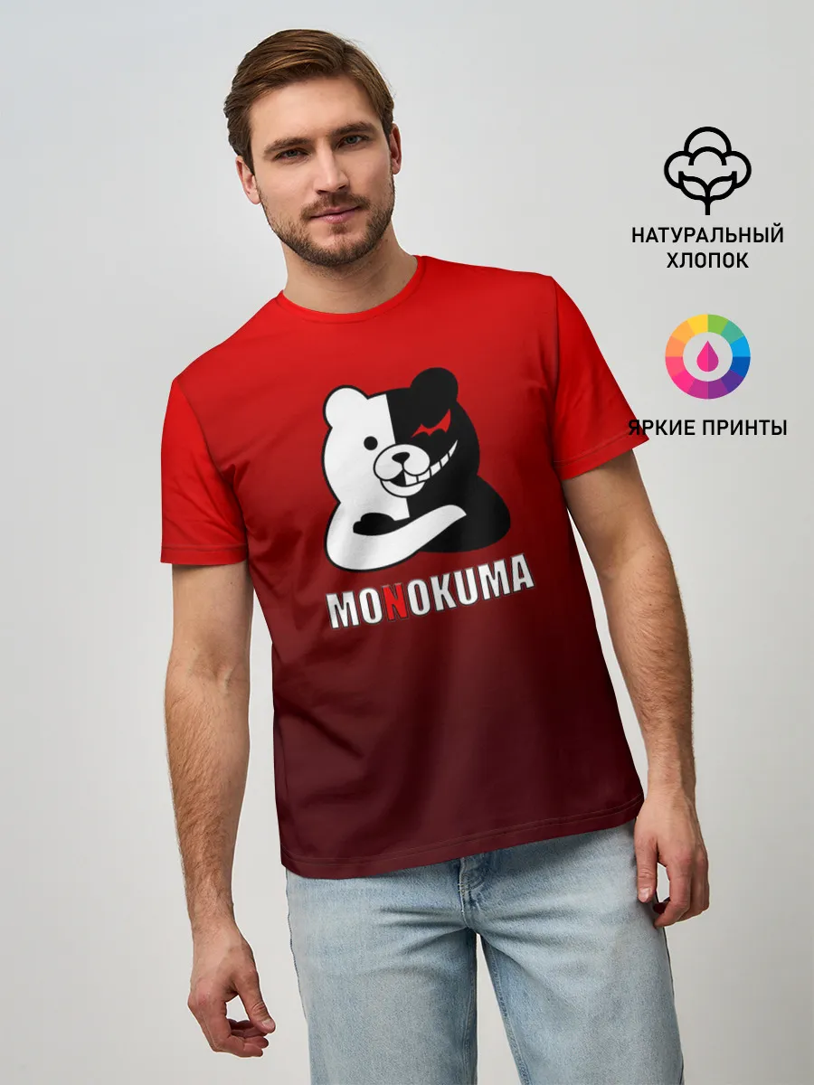 Мужская базовая футболка / monokuma на красном градиенте