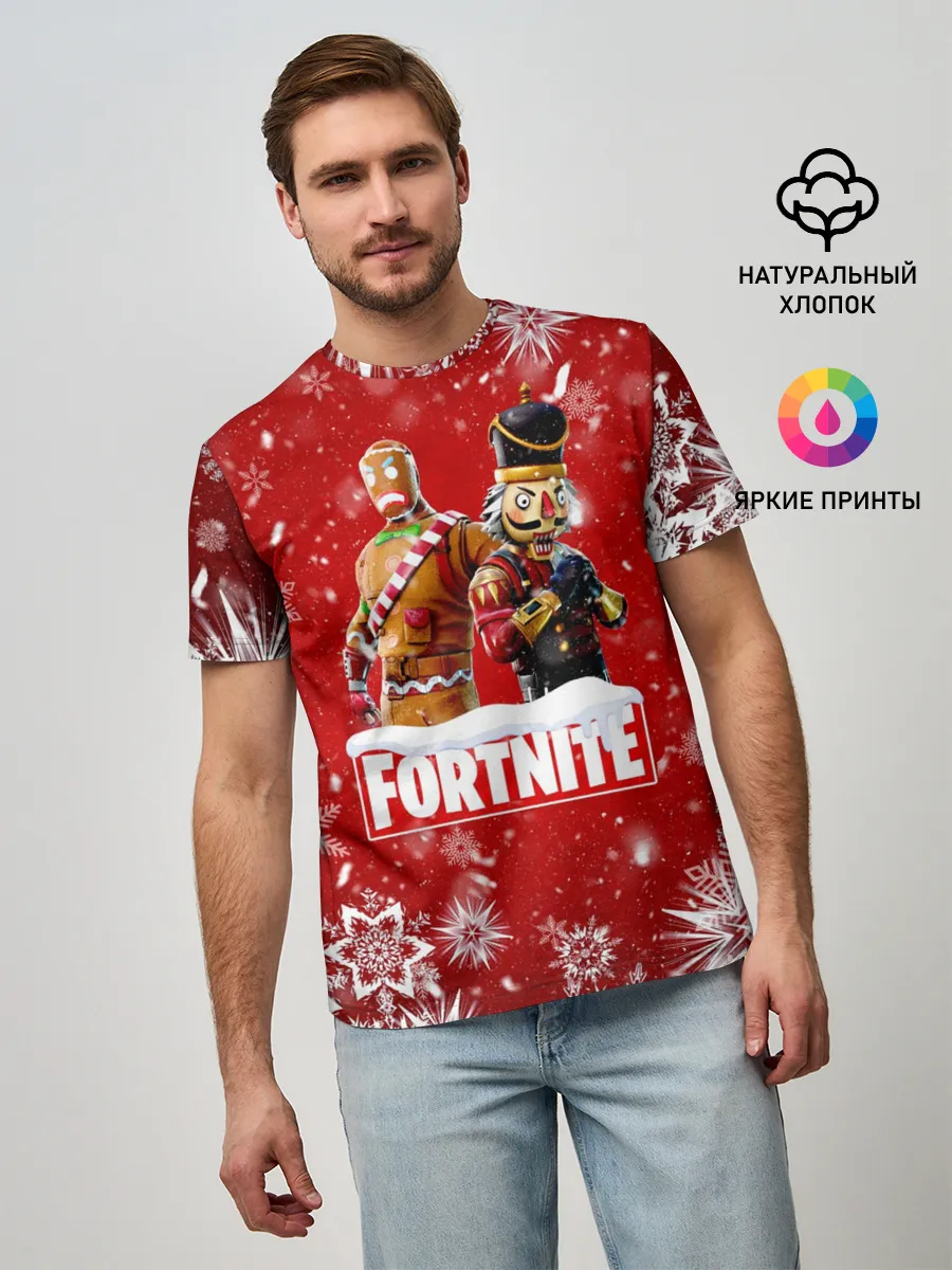 Мужская базовая футболка / Новогодний Fortnite