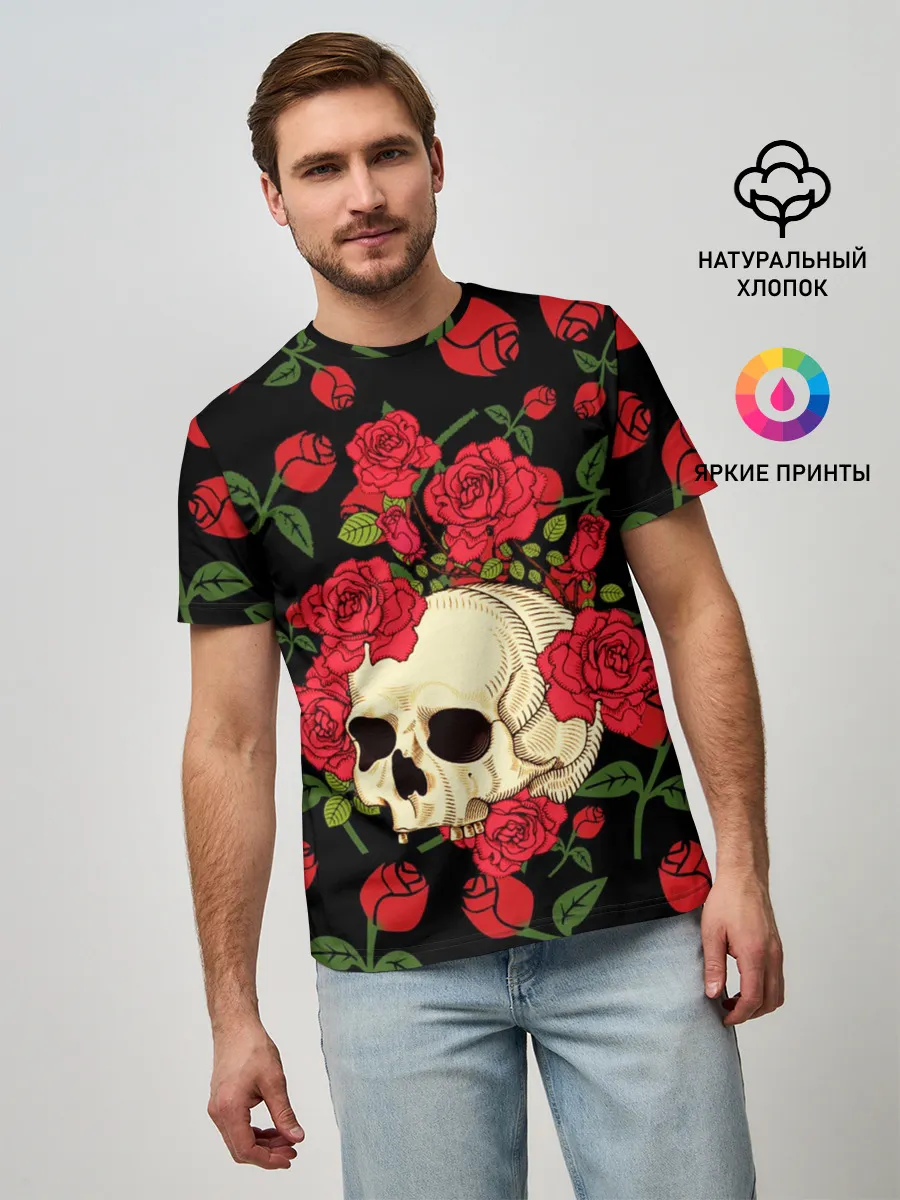 Мужская базовая футболка / Skull | Roses