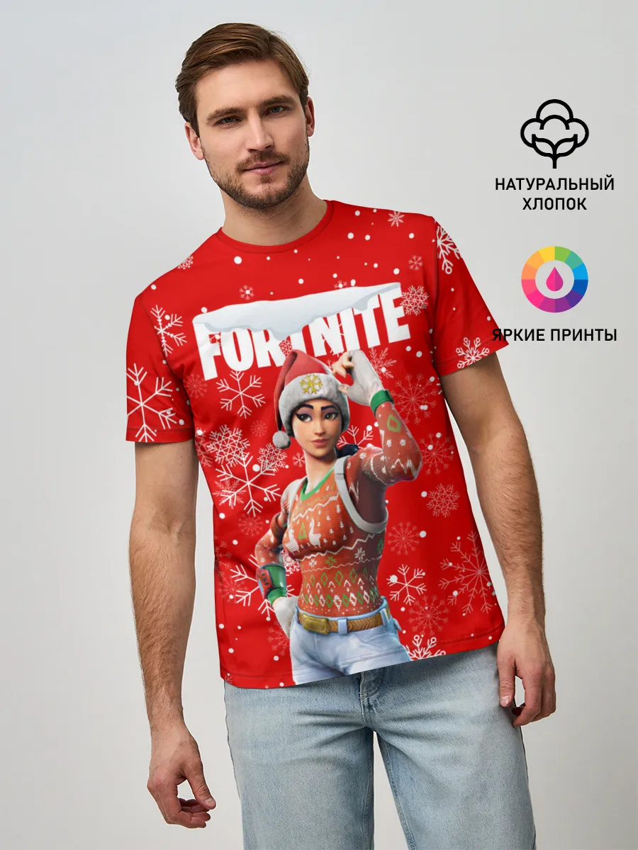 Мужская базовая футболка / FORTNITE НОВОГОДНИЙ.