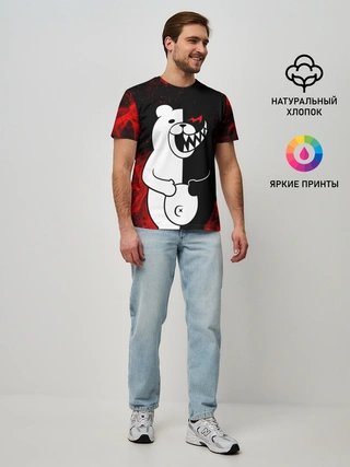 Мужская базовая футболка / MONOKUMA В ПЛАМЕНИ / МОНОКУМА