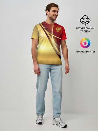 Мужская базовая футболка / RUSSIA SPORT: Red and Gold.