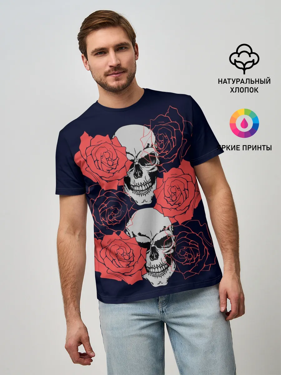 Мужская базовая футболка / Rose Skull