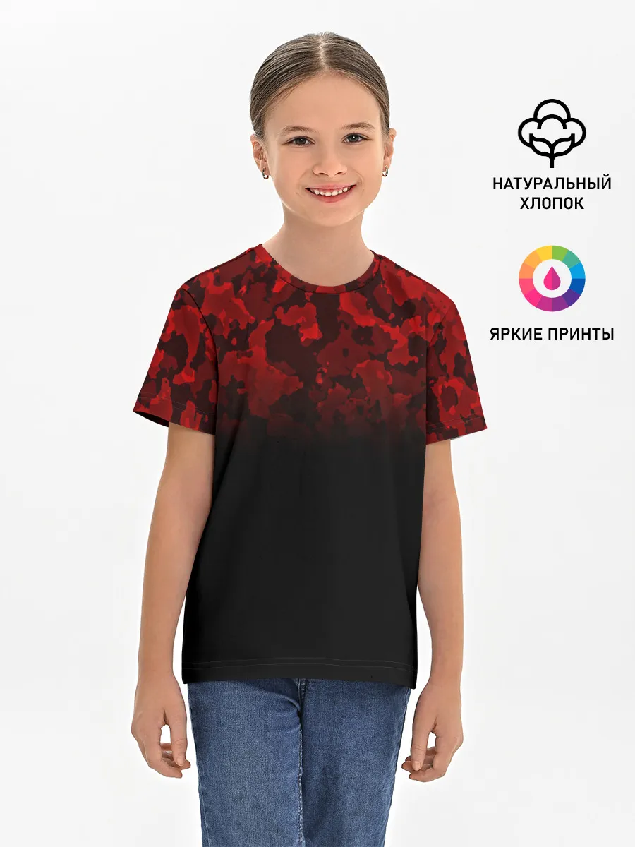 Детская базовая футболка / BLACK RED CAMO | RED MILLITARY