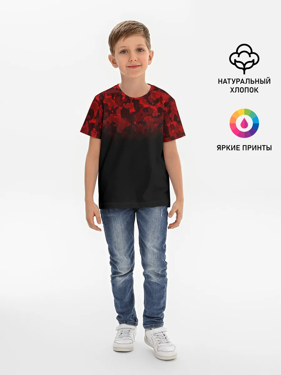 Детская базовая футболка / BLACK RED CAMO | RED MILLITARY