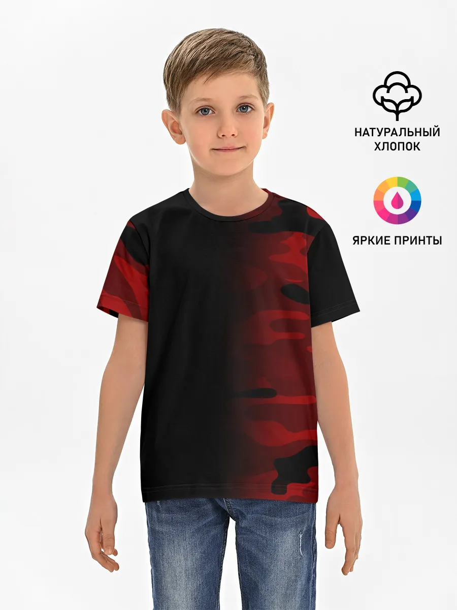 Детская базовая футболка / RED BLACK MILITARY CAMO | КРАСНЫЙ КАМУФЛЯЖ