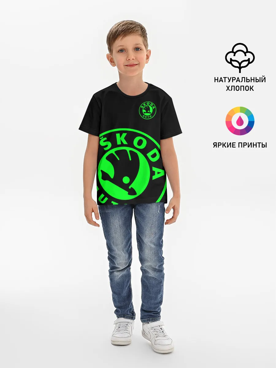 Детская базовая футболка / SKODA GREEN LOGO BLACK STYLE