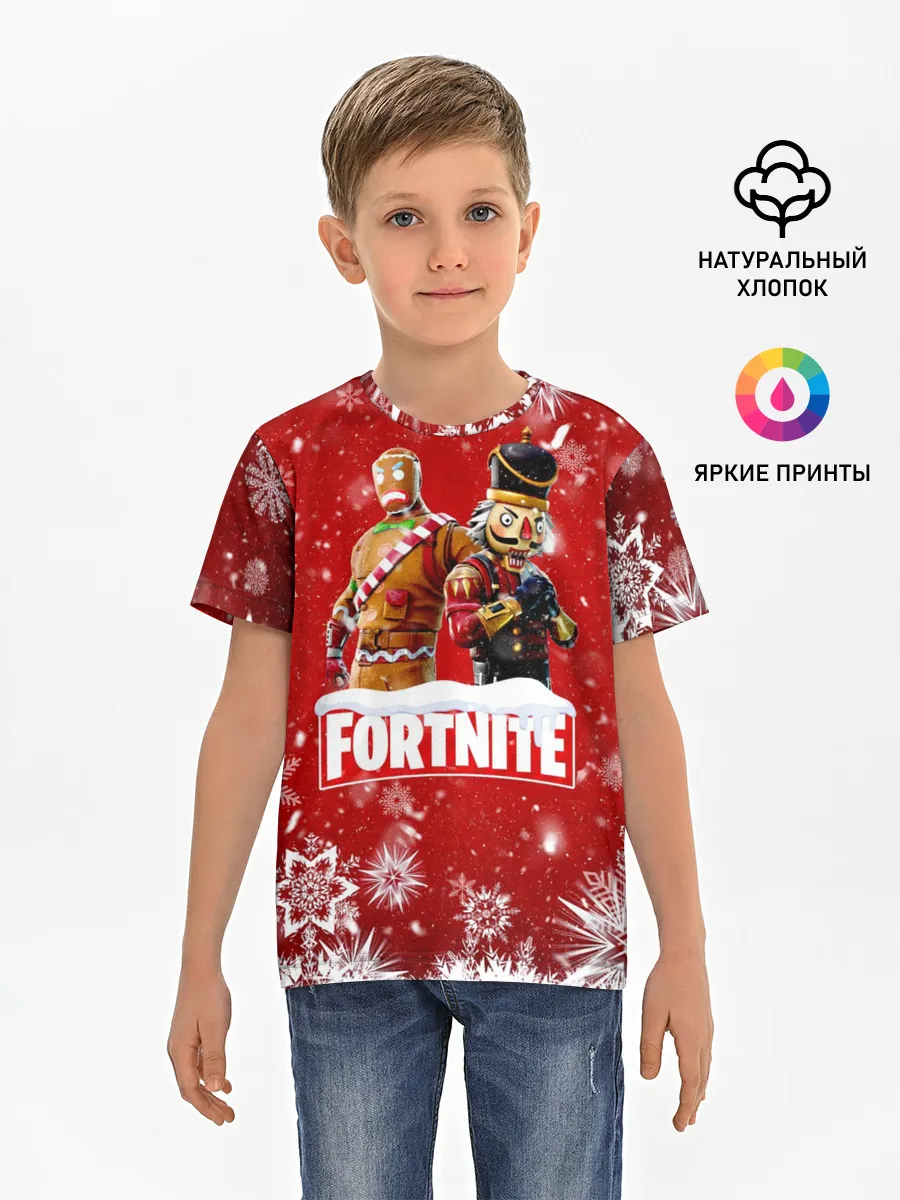 Детская базовая футболка / Новогодний Fortnite