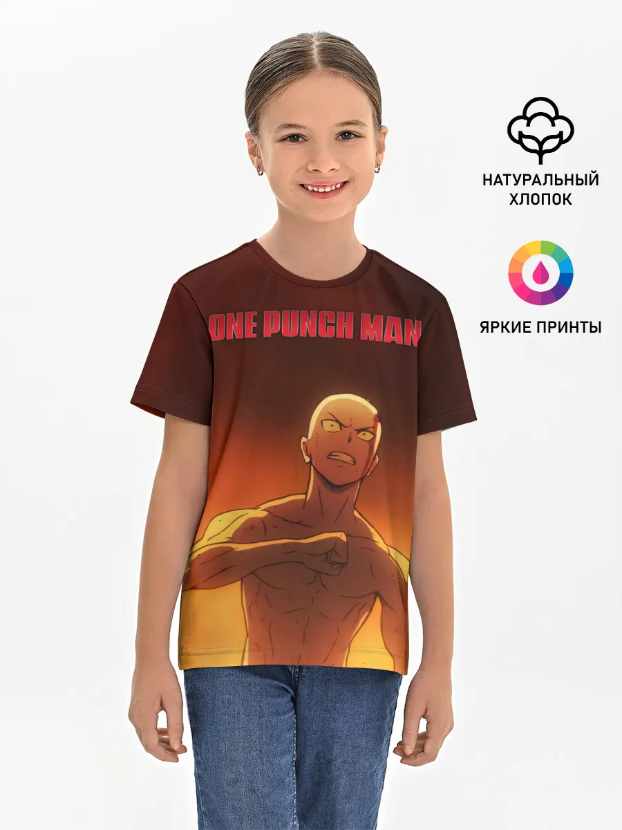 Детская базовая футболка / Сайтама в огне One Punch-Man