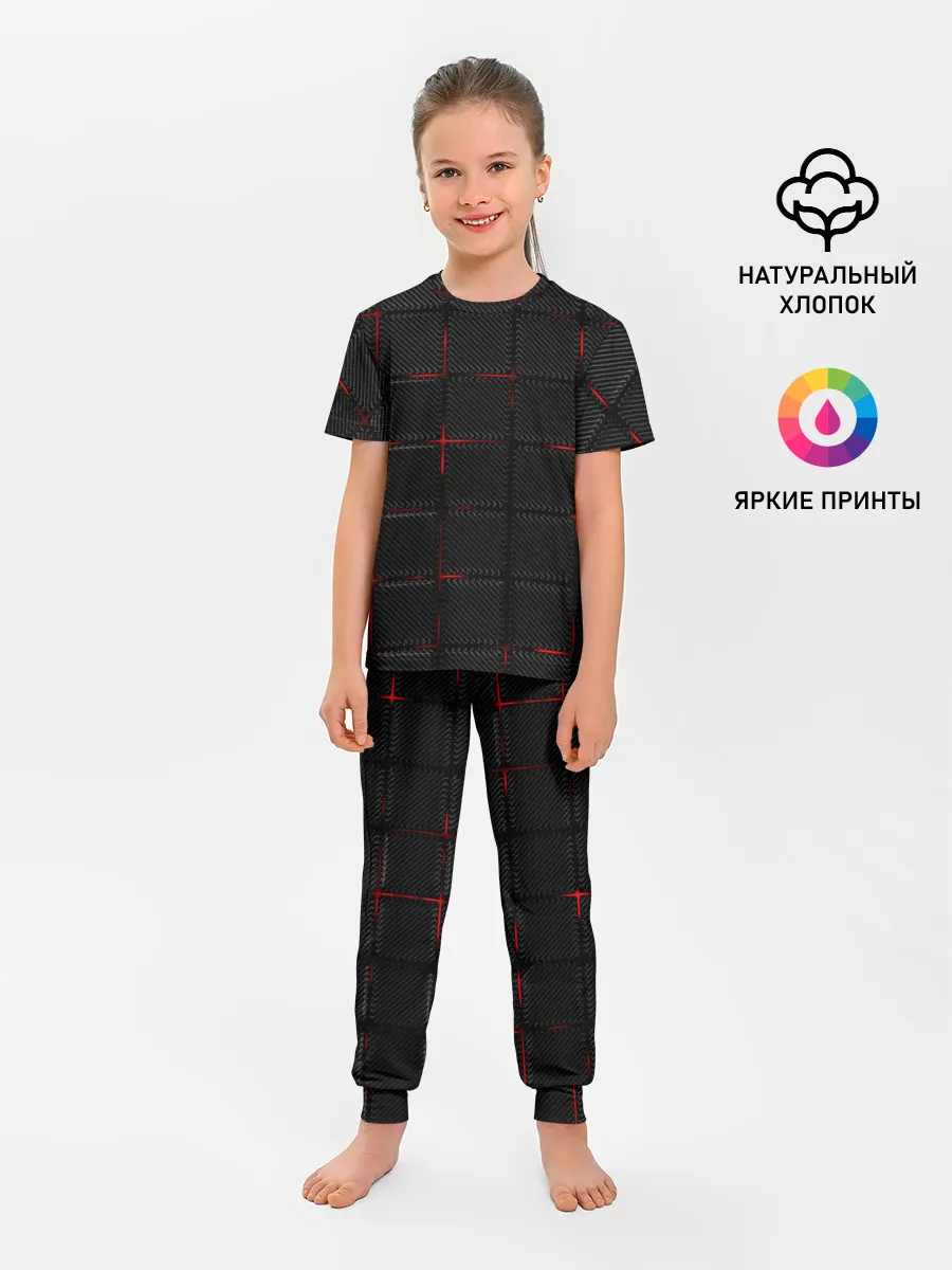 Детская пижама с брюками / 3D Плиты Red & Black