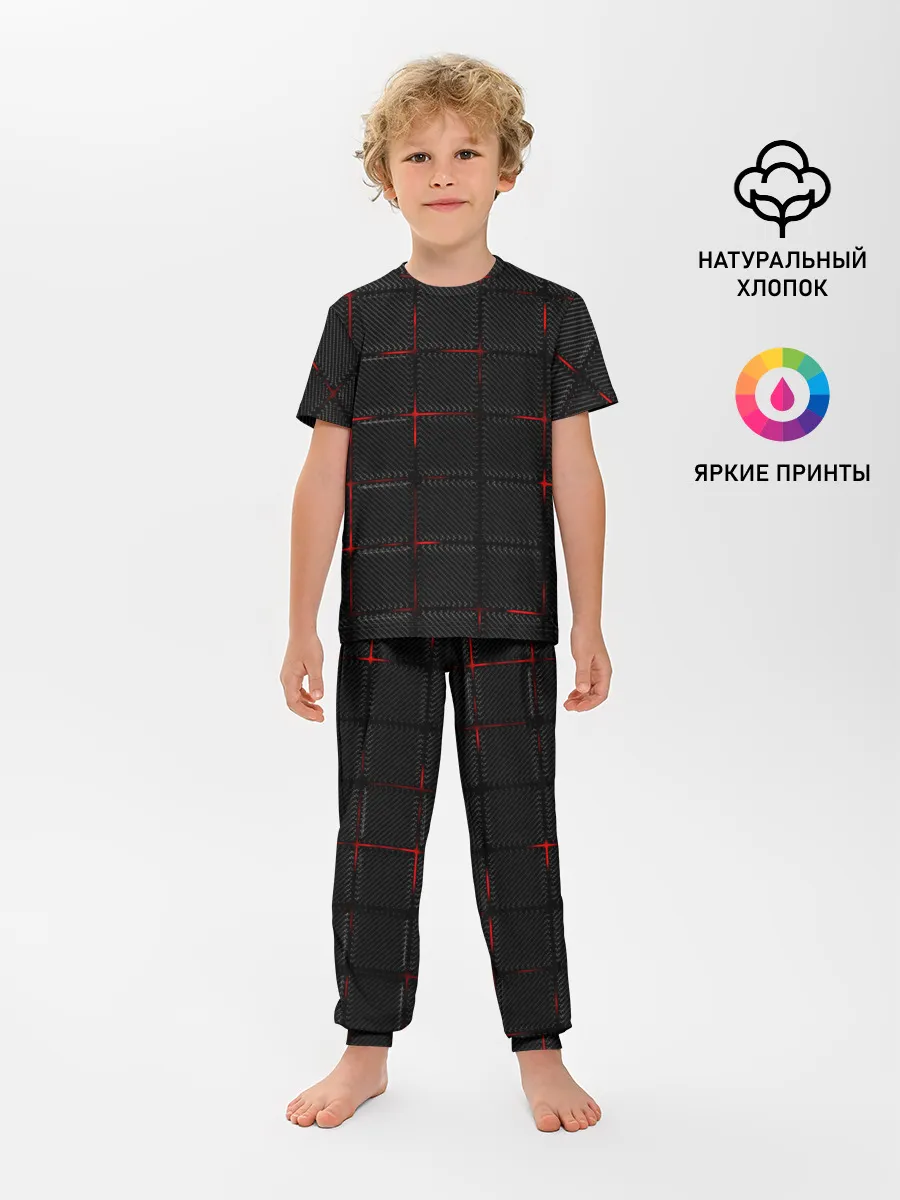 Детская пижама с брюками / 3D Плиты Red & Black