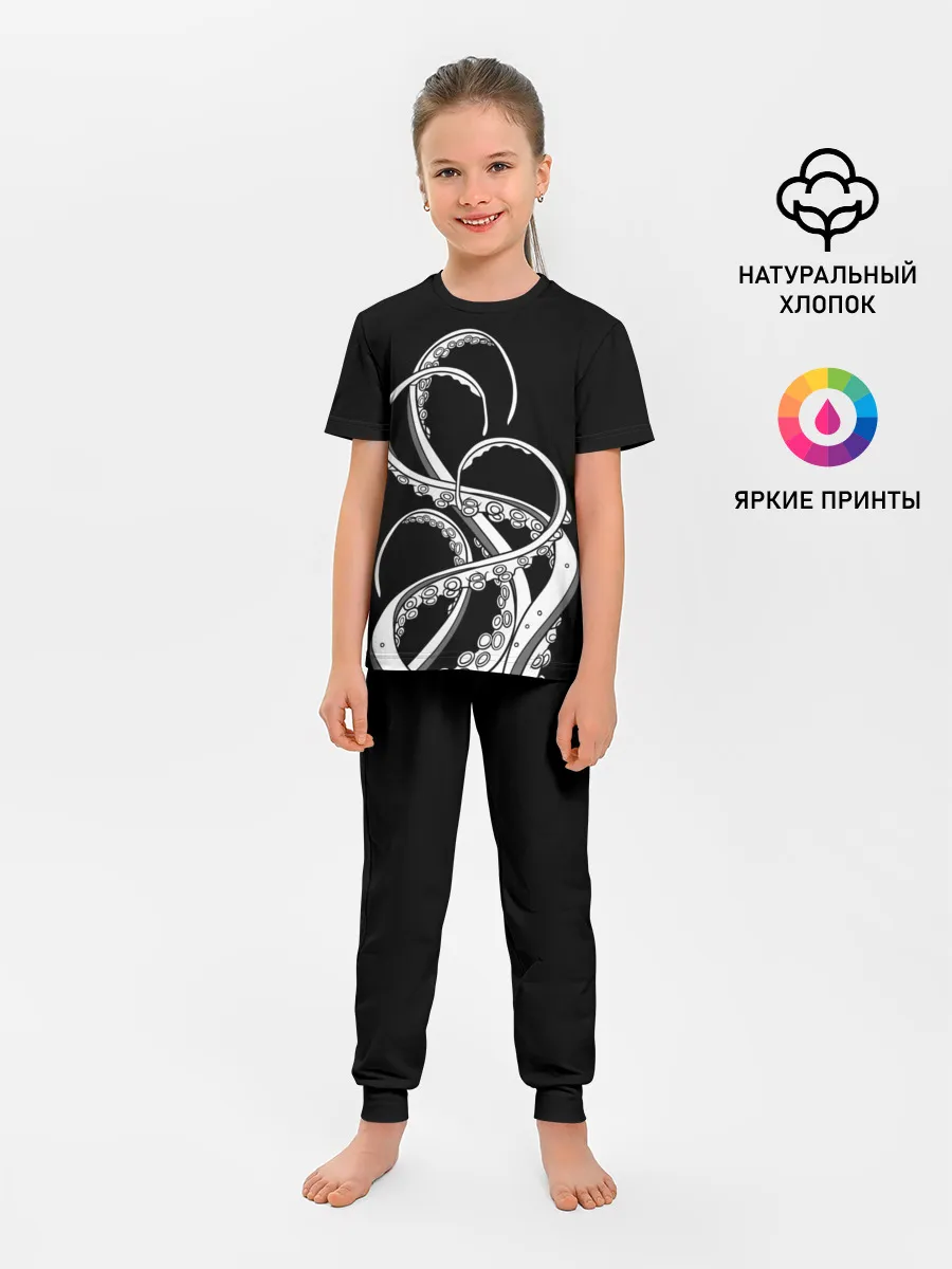 Детская пижама с брюками / Octopus Black and White