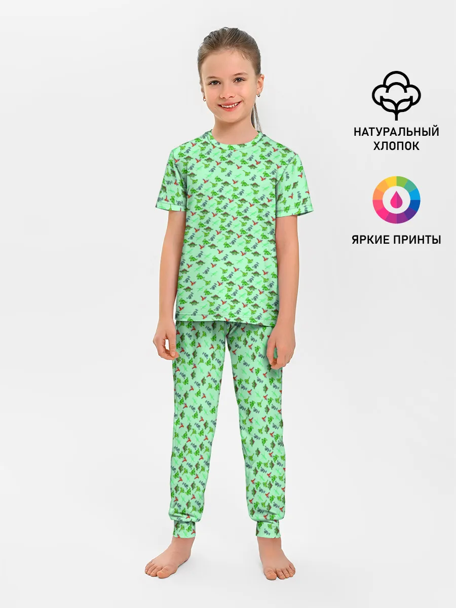 Детская пижама с брюками / dinosaurs green