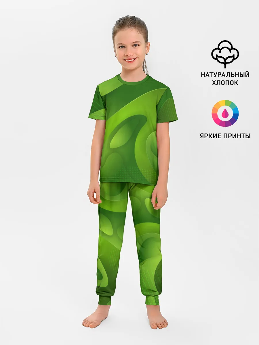 Детская пижама с брюками / 3d Green abstract