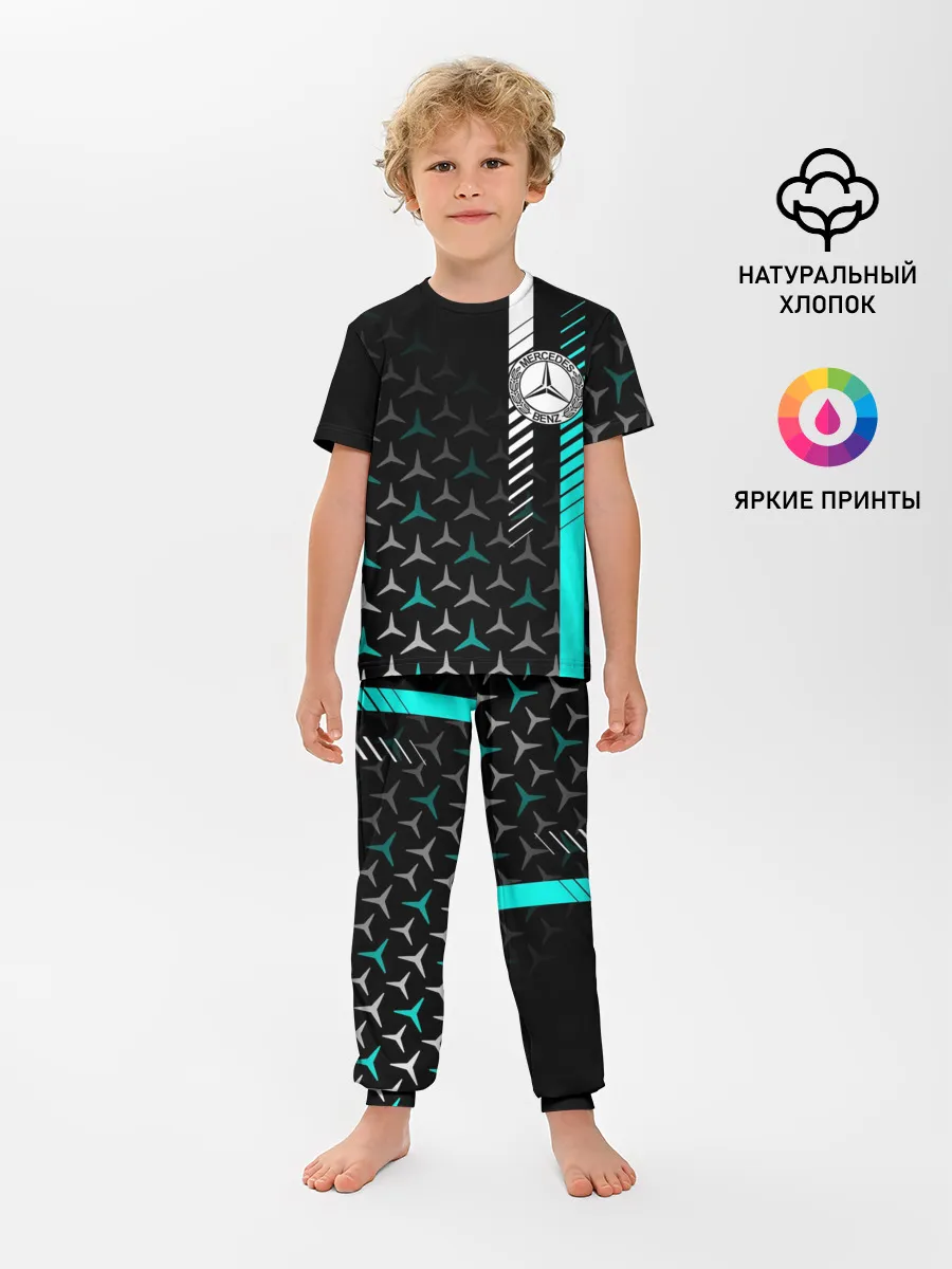 Детская пижама с брюками / МЕРСЕДЕС / AQUA BLACK GRADIENT