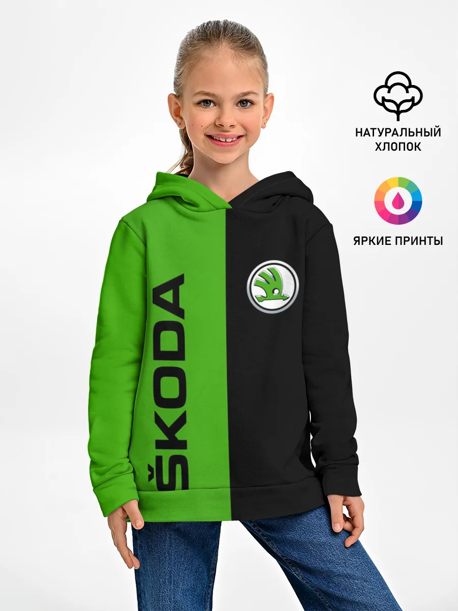 Детское худи / SKODA черно-зеленый