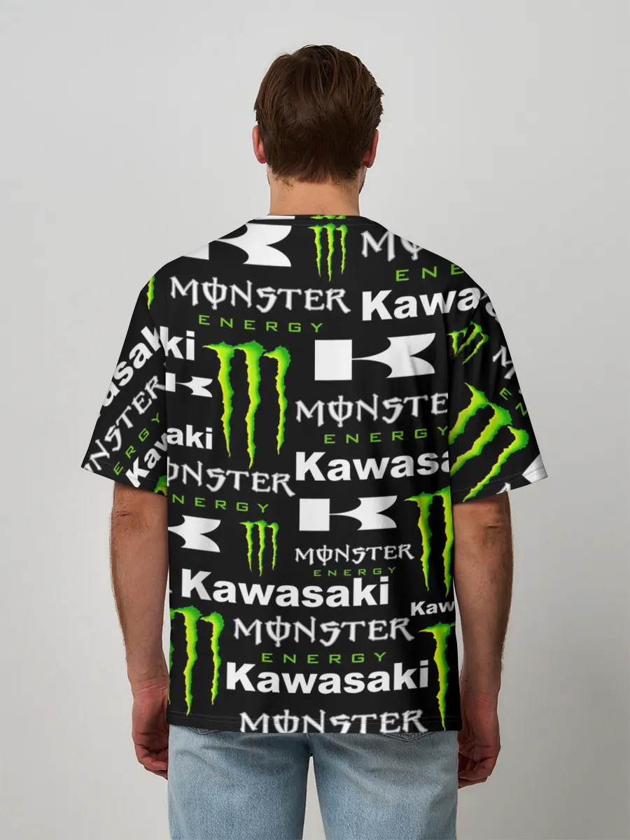 Мужская футболка оверсайз / KAWASAKI X MONSTER ENERGY