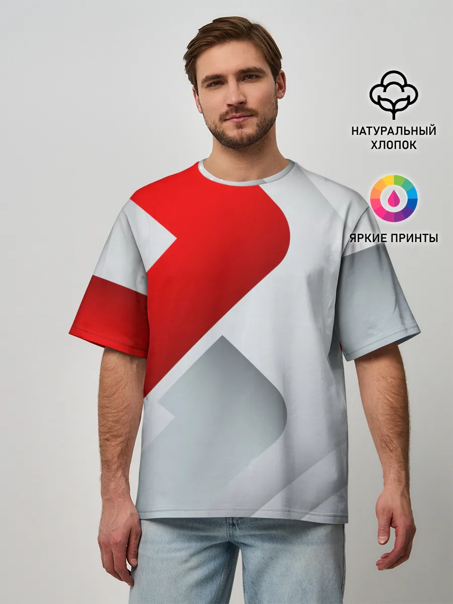 Мужская футболка оверсайз / 3D SPORT STYLE RED / WHITE