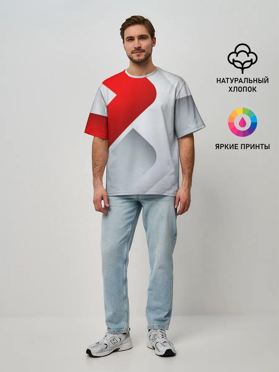 Мужская футболка оверсайз / 3D SPORT STYLE RED / WHITE