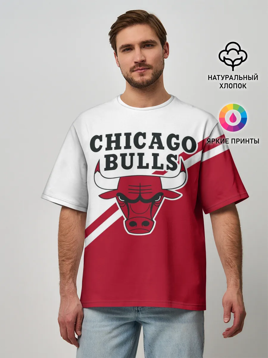 Мужская футболка оверсайз / Chicago Bulls Red-White