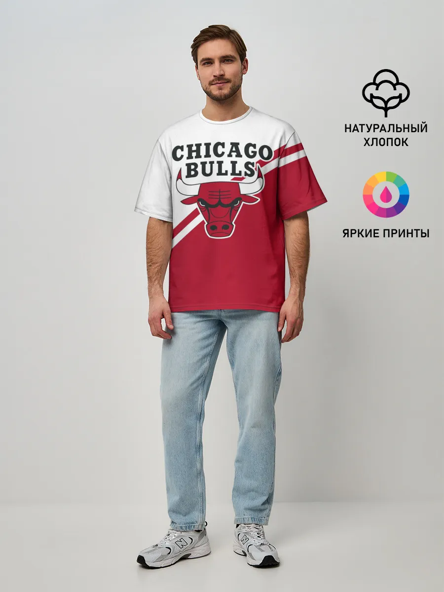 Мужская футболка оверсайз / Chicago Bulls Red-White