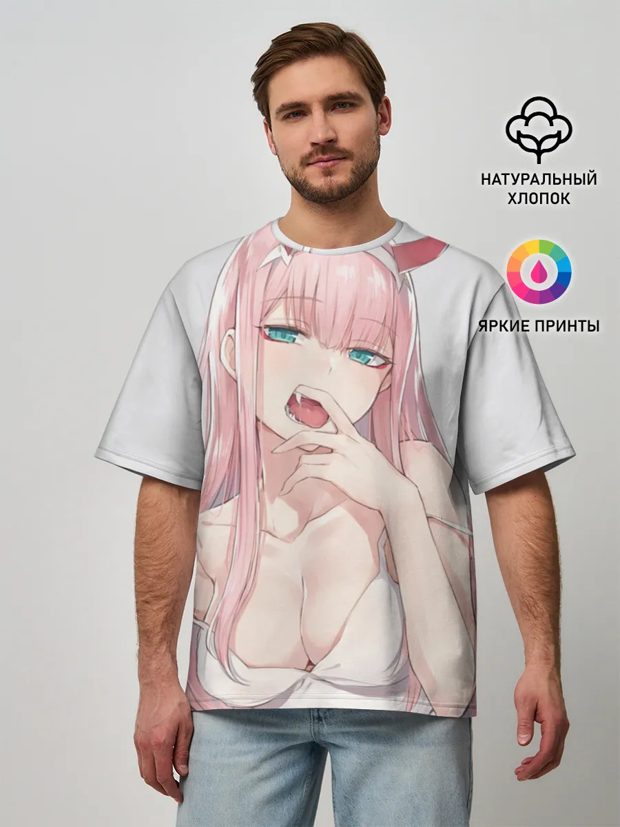 Мужская футболка оверсайз / Ahegao Zero Two