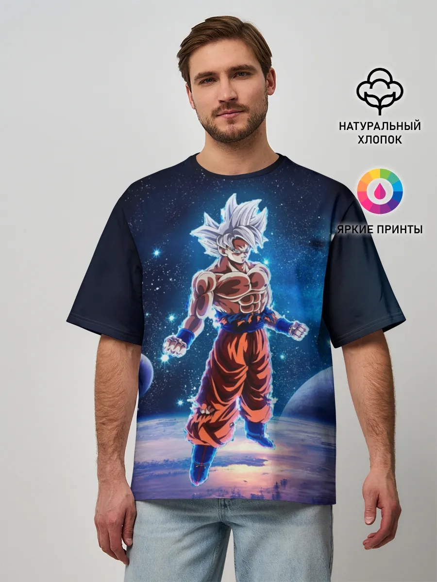 Мужская футболка оверсайз / Goku on a planet