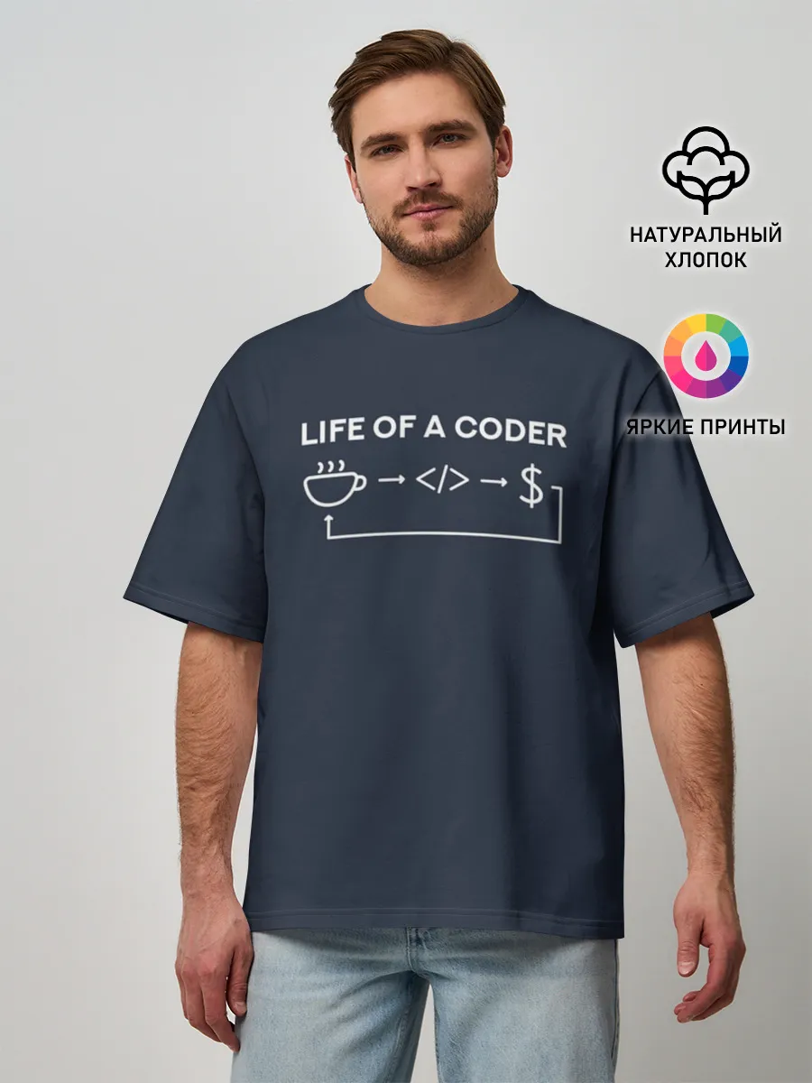 Мужская футболка оверсайз / Life of a coder