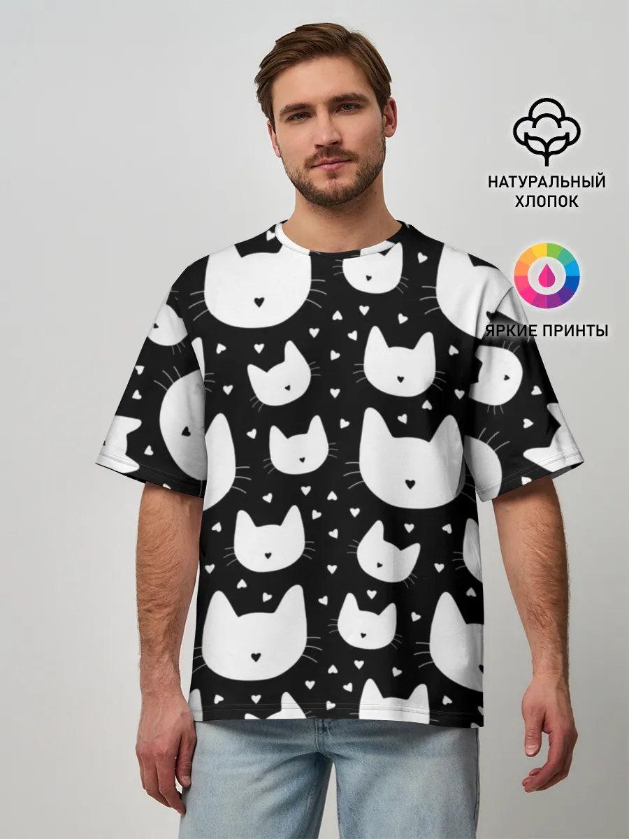 Мужская футболка оверсайз / Love Cats Pattern