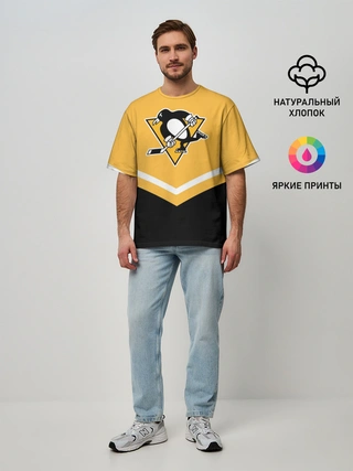 Мужская футболка оверсайз / Pittsburgh Penguins (Форма 1)