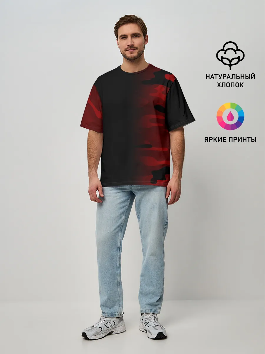 Мужская футболка оверсайз / RED BLACK MILITARY CAMO | КРАСНЫЙ КАМУФЛЯЖ