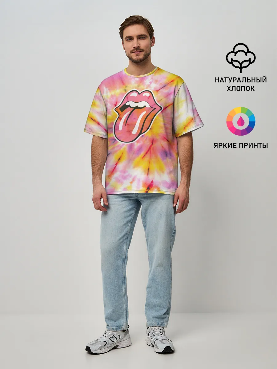 Мужская футболка оверсайз / Rolling Stones tie-dye