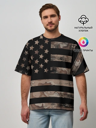 Мужская футболка оверсайз / American Flag Camo