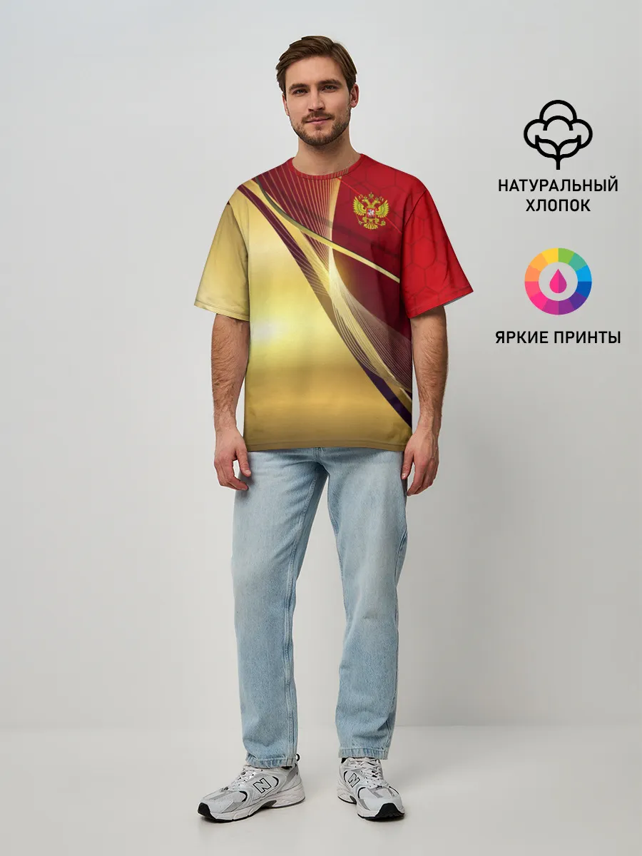 Мужская футболка оверсайз / RUSSIA SPORT: Red and Gold.