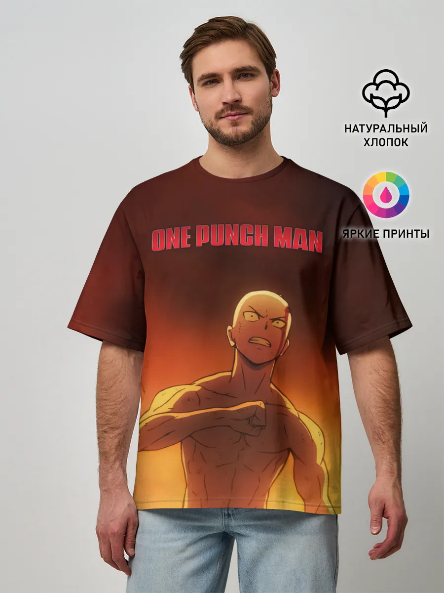 Мужская футболка оверсайз / Сайтама в огне One Punch-Man