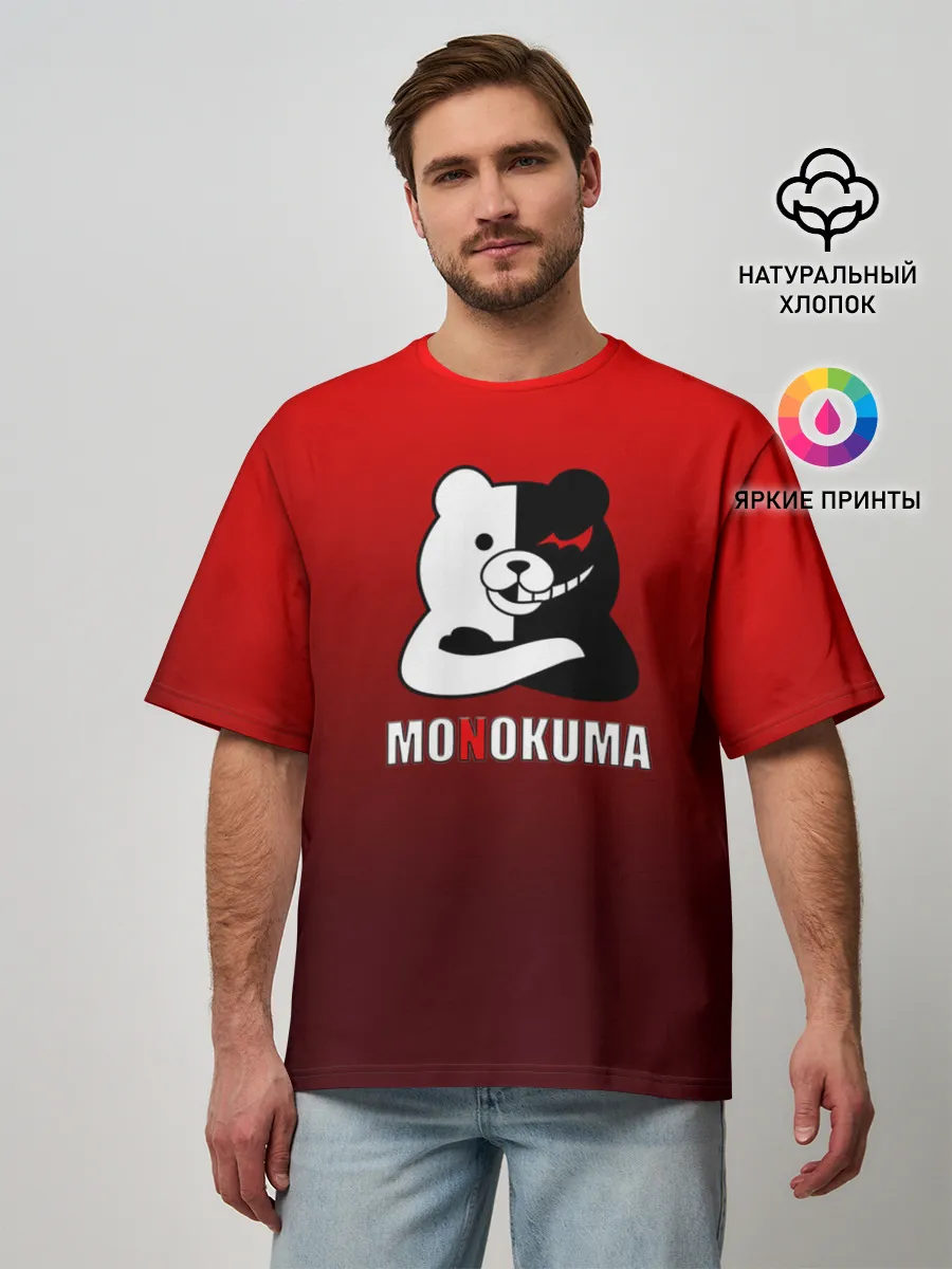 Мужская футболка оверсайз / monokuma на красном градиенте